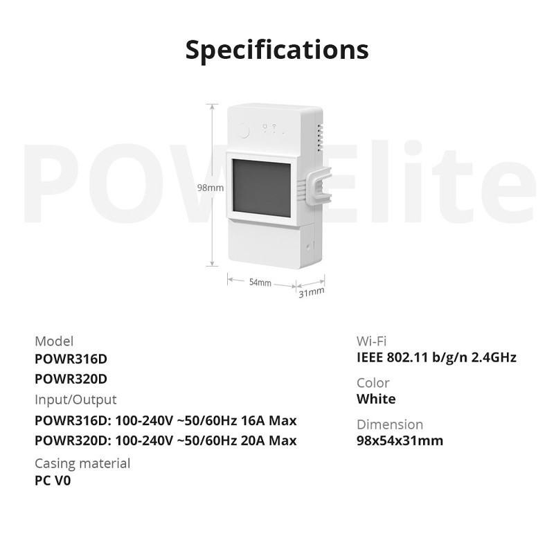 SONOFF POWR320D ELITE RELEU INTELIGENT MASURARE CONSUM ENERGIE 20A LCD. Poza 34559